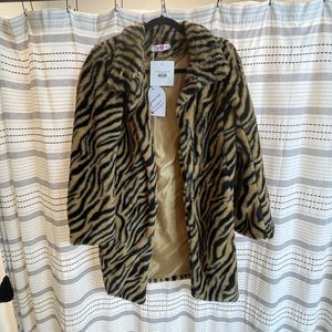 Long faux fur tiger coat